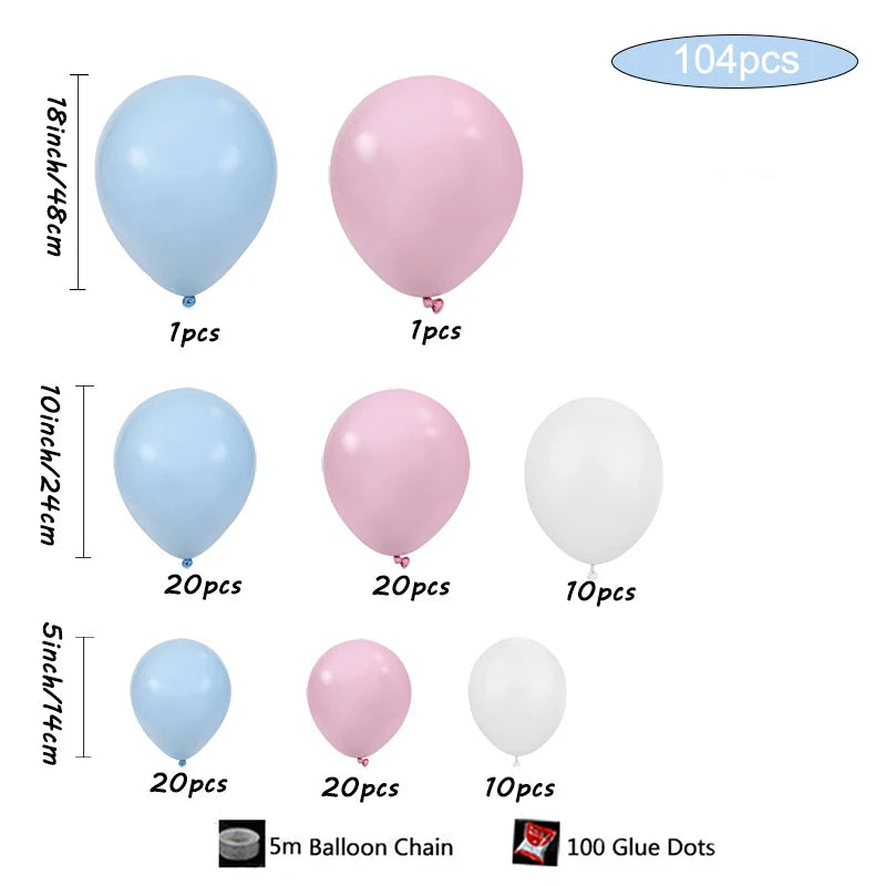 104pcs Blue & Pink Balloon Garland Arch Kit