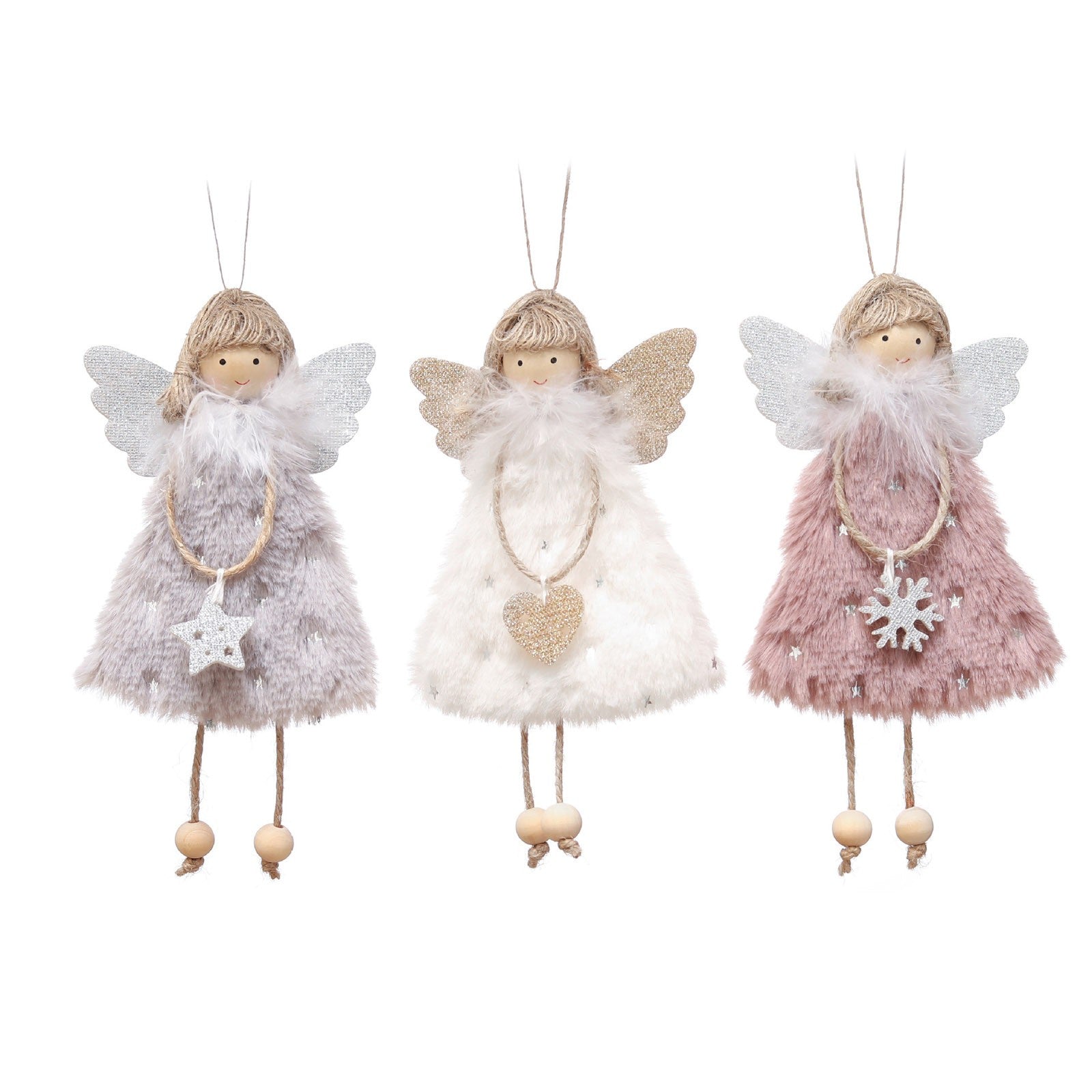 Set of 3 Furry Christmas Angel Ornaments