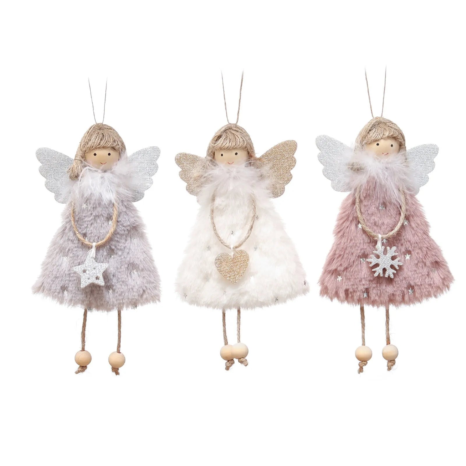 Set of 3 Furry Christmas Angel Ornaments