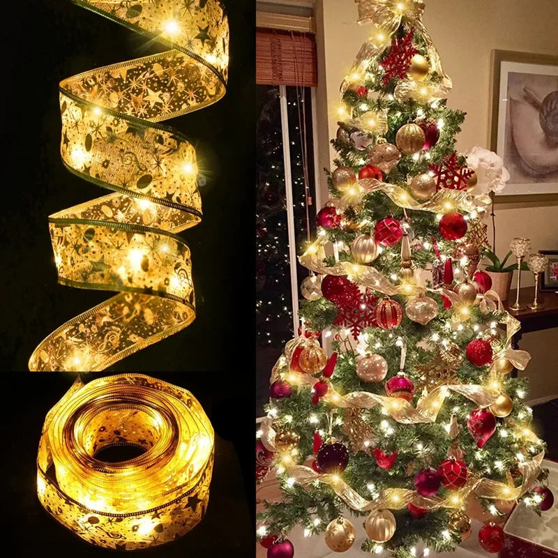 Battery-Operated Christmas Ribbon String Lights – Indoor LED Decoration for Tree