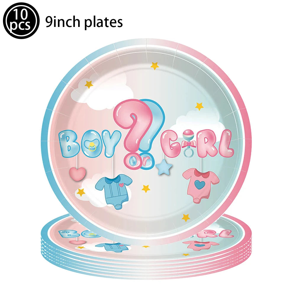 Gender Reveal Party Supplies – Boy or Girl Decorations & Tableware Set | Confetti, Balloons, Tablecloth, Plates, Cups, Napkins & More