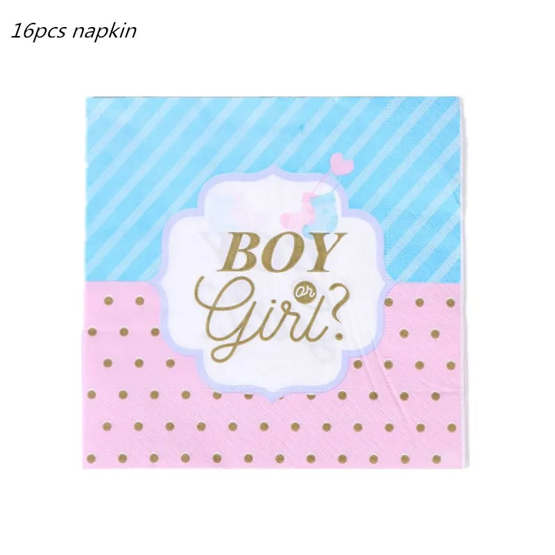 Gender Reveal Party Tableware Set – Boy or Girl Disposable Plates, Napkins & Tablecloths for Baby Shower Decorations
