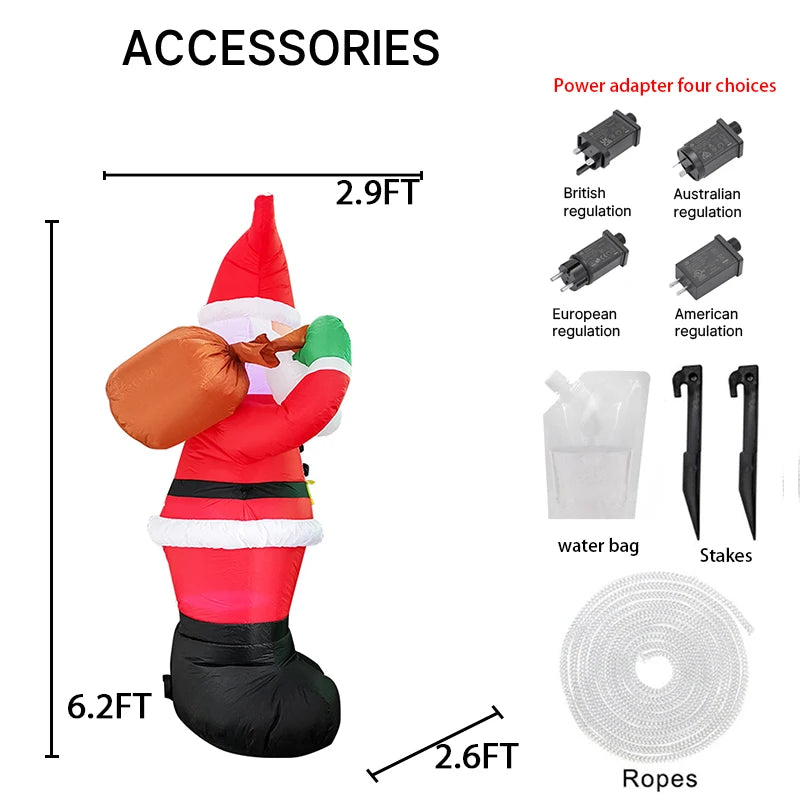 190cm (6.2FT) Inflatable Santa Claus with LED Light