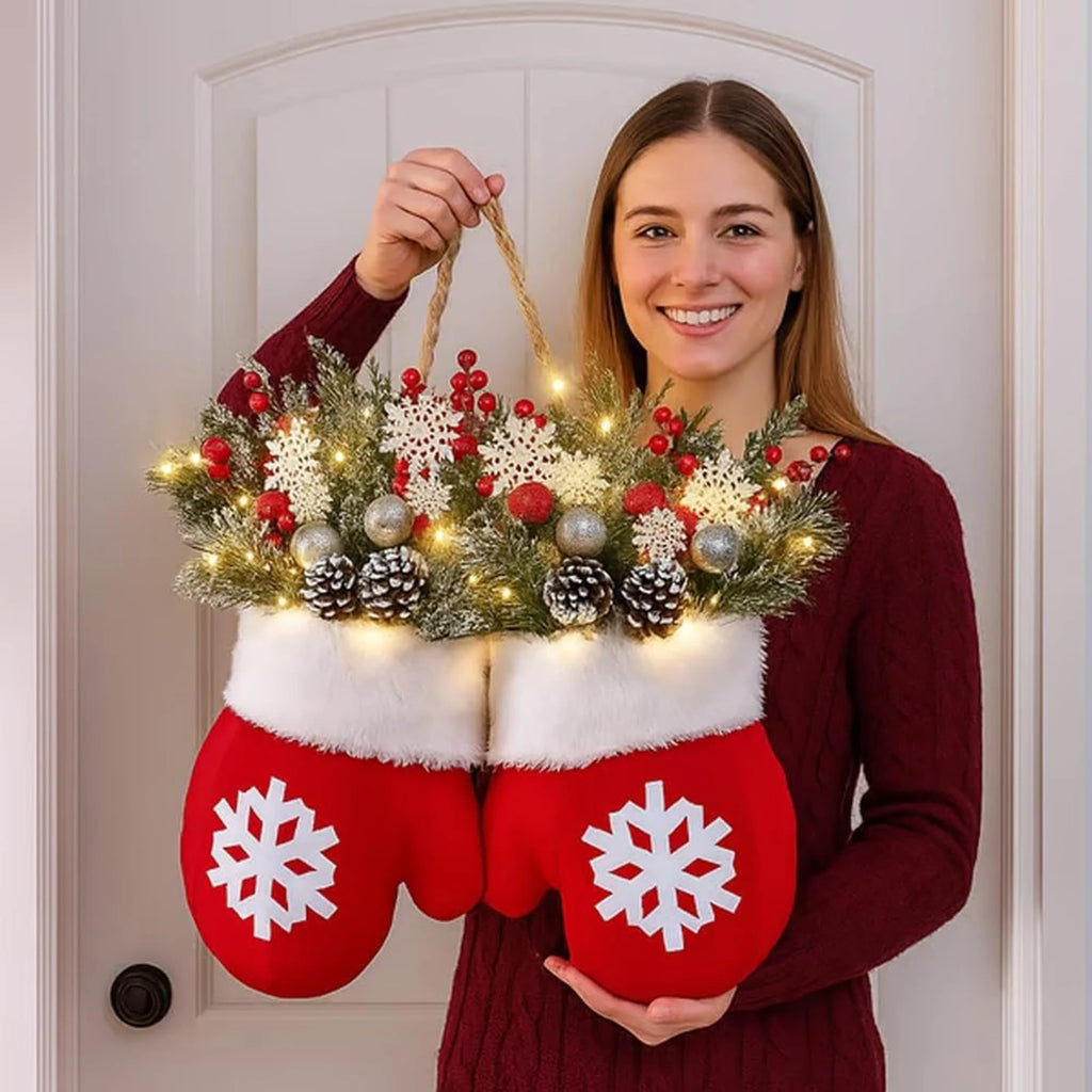 Christmas Mitten Door Wreath – with or without LED Lights