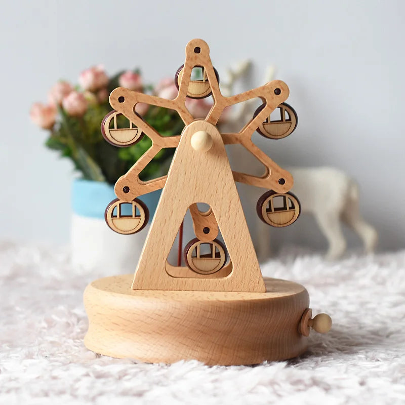Wooden Rotating Carousel Ballerina Music Box – Mechanical Wind-Up Musical Gift for Christmas, Birthday & Special Occasions