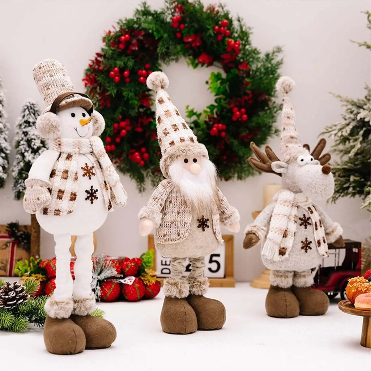 Adjustable Santa, Snowman & Reindeer Plush Dolls