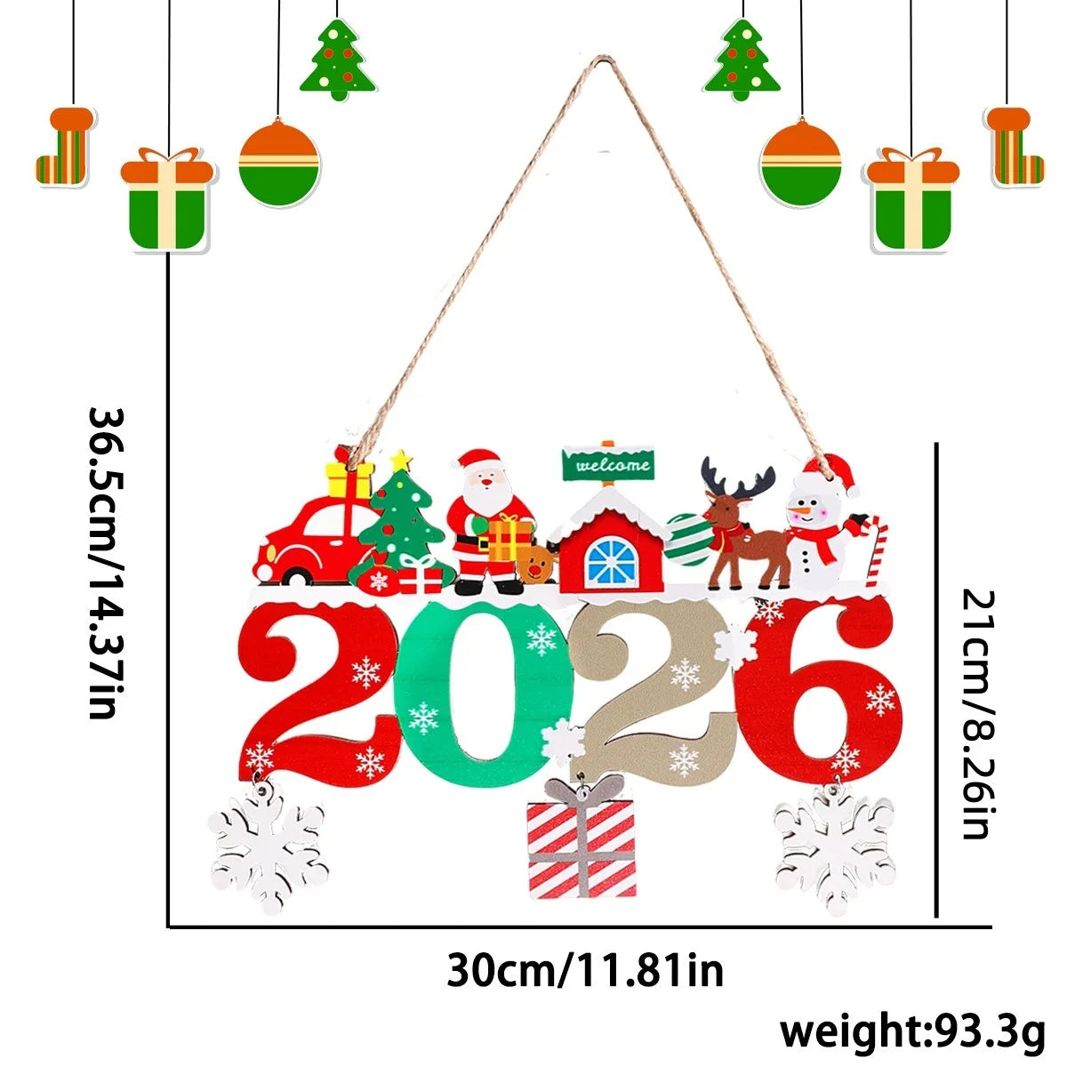 Colorful Wooden Christmas 2026 Hanging Pendants