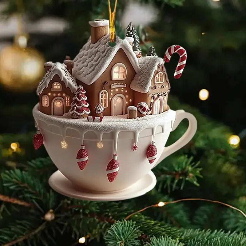 Christmas Coffee Cup Ornaments – 2025 Holiday Tree Hanging Decorations for Xmas, New Year & Easter Celebrations