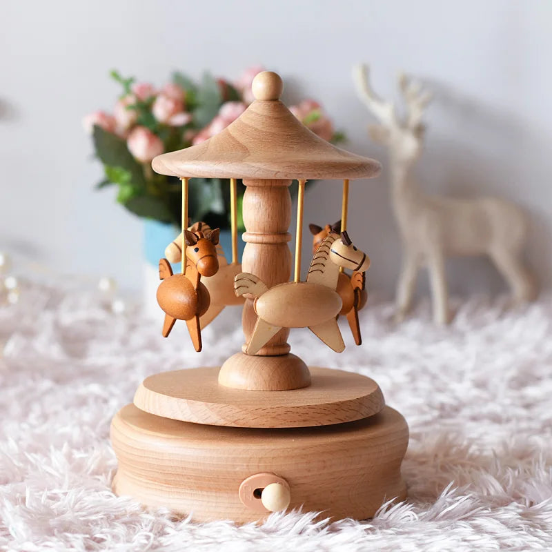 Wooden Rotating Carousel Ballerina Music Box – Mechanical Wind-Up Musical Gift for Christmas, Birthday & Special Occasions