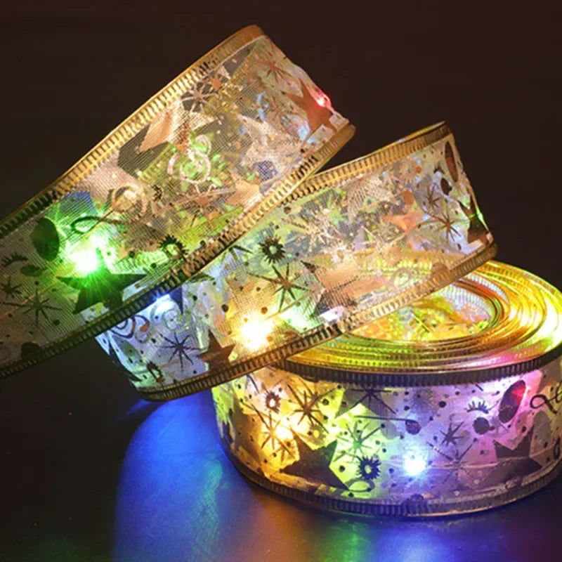Battery-Operated Christmas Ribbon String Lights – Indoor LED Decoration for Tree