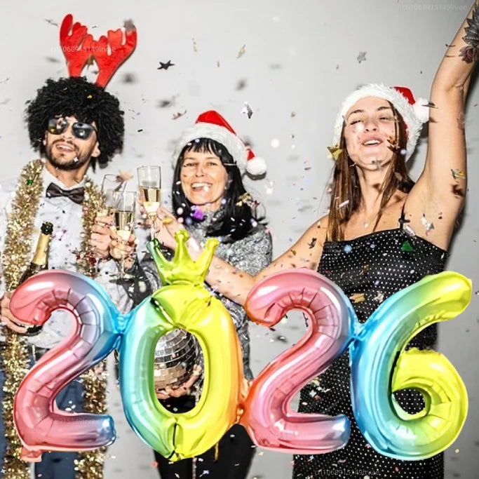 2026 Gold Crown Foil Number Balloons – New Year, Christmas Eve & Graduation Party Decorations