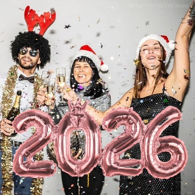 2026 Gold Crown Foil Number Balloons – New Year, Christmas Eve & Graduation Party Decorations